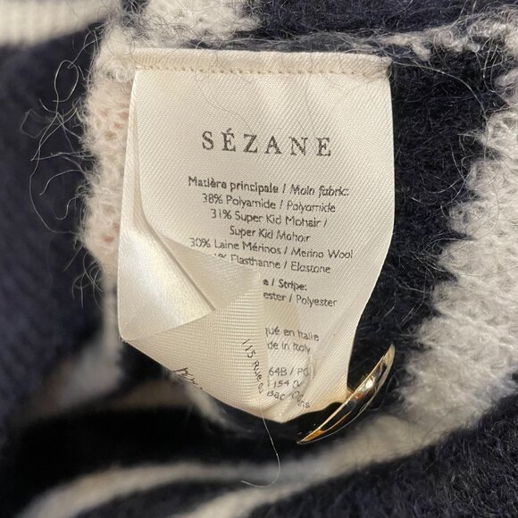 EUC Sezane Trudy Wool Mohair Button Detail Sweater Navy White XXS - Picture 8 of 9